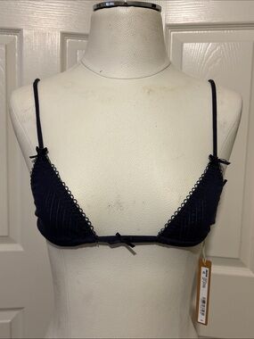 Skims Pointelle Navy Triangle Bralette with Delicate Trim